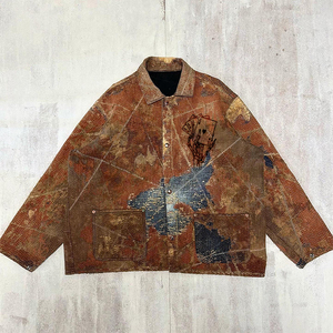 DiZNEW Vestes pour hommes grande taille Design personnalisé Streetwear Appeal Patchwork <span class=keywords><strong>Veste</strong></span> marron Homme - Product Image 1