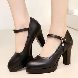 Scarpe Nere da Donna Comode con <span class=keywords><strong>Tacco</strong></span> <span class=keywords><strong>Medio</strong></span>, Suole Morbide, Scarpe in Pelle da Donna con <span class=keywords><strong>Tacco</strong></span> Spesso e Punta Rotonda - Product Image 6