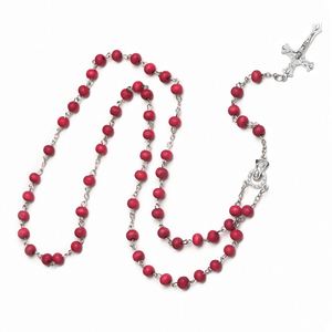 Mecrt Perfume Wood <b>Rosary</b> <b>Necklace</b> Catholicism Gift Religious <b>Rosaries</b> Prayer Beads Catholic Cross Red Jewelry Wholesale - Product Image 5