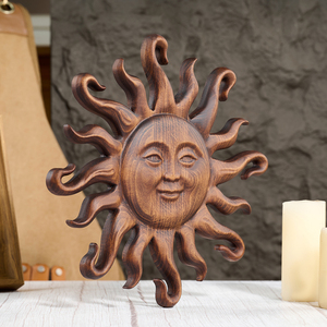 Décoration murale en bois en forme de soleil souriant, <span class=keywords><strong>plaque</strong></span> en relief sculptée à la main avec un soleil rayonnant, décoration d'intérieur bohème rustique en bois sculpté - Product Image 2
