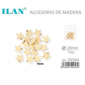 Accessorio Stella in Legno Ilan 20mm 15 Pezzi per Decorazioni Artigianali - Product Image 3