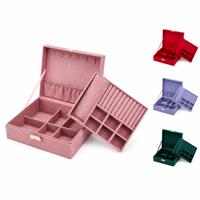 Boîte à bijoux en velours à double couche avec fermoir à verrou, plateau amovible, organisateur de bijoux de style chinois, étui pour bagues, colliers et bracelets
