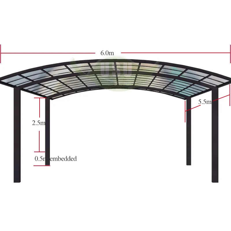 Carport Luar Ruangan Tahan Air Atap Mobil Melengkung Perlindungan Desain Modern Garasi
