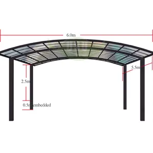 Carport Luar Ruangan Tahan Air Atap Mobil Melengkung Perlindungan Desain Modern Garasi