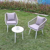 3PCS Cadre en aluminium Tissage en corde Meubles d'extérieur Meubles de jardin Ensemble de café Balcon Table Chaise Ensemble de bistro