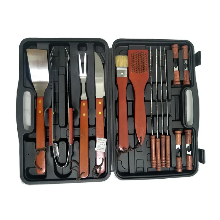 Set di strumenti per Barbecue da 18 pezzi Kit di accessori per piastra in acciaio inossidabile professionale da campeggio all'aperto Barbecue (senza coltello da RTS)