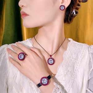 Fashion Eco-friendly Copper Black Gold Plated 16-10MM White Zircon Pendant <b>Earrings</b> Ring Bracelet 4 Pcs Jewelry Set for Gift - Product Image 6