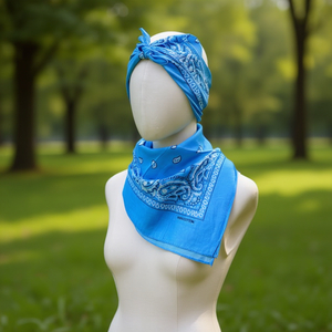 Sciarpa quadrata Angelina Complete Sky Blue in cotone paisley 54x54 cm da indossare sulla testa o sul collo - Product Image 2
