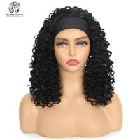 Perruque bandeau populaire 26 pouces, style Afro Kinky Curly Deep Wave, en fibre synthétique résistante à la chaleur, sans colle, avec bonnet en maille élastique réglable