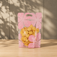 Sachet d'emballage alimentaire transparent rose à motif fleur de cerisier, refermable avec fermeture éclair, en matériau composite, à poignée, pour biscuits et bonbons