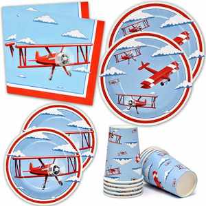 Juego de Vajilla Personalizado de 144 Piezas para Fiestas de Cumpleaños y Días Festivos con Diseño de Avión Moderno, Incluye Platos, Vasos, Servilletas y Cubiertos de Papel - Product Image 4