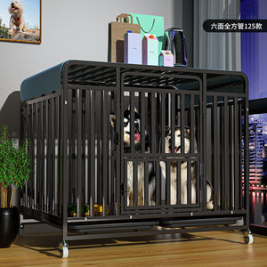 <span class=keywords><strong>Cage</strong></span> pour chien moderne en acier inoxydable noir avec cadre entièrement tubulaire et plateau en plastique à six côtés, roues pour utilisation en intérieur - Product Image 5