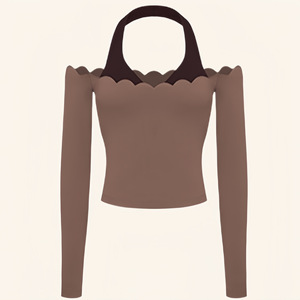 Conjunto Deportivo de Dos Piezas para Mujer, Top Halter con Bloques de Color, Manga Larga, Secado Rápido, Ajustado, para Yoga, Running, Gimnasio, Fitness, <span class=keywords><strong>Pilates</strong></span> - Product Image 4