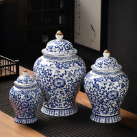 Boîte à thé bleue et blanche, grande jarre en céramique scellée, anti-humidité, style rétro, luxe léger, coffret cadeau, motif lotus entrelacé