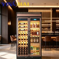 Refroidisseur à vin YINGHAI à double zone en acier inoxydable avec étagères en chêne et éclairage LED pour bar à domicile ou salon