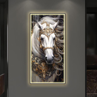 Vente en gros d'usine, cadre nordique, décoration intérieure, luxe moderne, lumière LED, cristal en porcelaine, diamant 5D, cheval, art mural