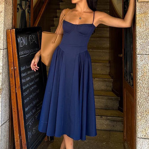 Vestido sexy para comercio exterior, <span class=keywords><strong>ropa</strong></span> <span class=keywords><strong>de</strong></span> <span class=keywords><strong>mujer</strong></span> atractiva, vestido midi con tirantes y cuello en V, ceñido a la cintura, adelgazante, vestido sin espalda - Product Image 3
