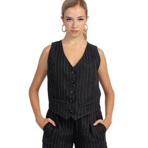 Conjuntos de <span class=keywords><strong>chaleco</strong></span> y pantalón de <span class=keywords><strong>mujer</strong></span> a rayas diplomáticas, <span class=keywords><strong>chaleco</strong></span> Formal de Oficina de Trabajo a rayas personalizado a medida, <span class=keywords><strong>chaleco</strong></span> informal de negocios - Product Image 2