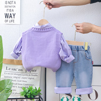 Ensemble trois pièces manches longues + pantalon long + gilet en coton pour filles et nouveaux-nés