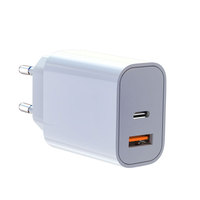 Adaptateur secteur USB C 20W PD en PC ABS ignifuge, chargeur mural rapide QC3.0 avec protection contre les surtensions, chargeur de voyage à double port