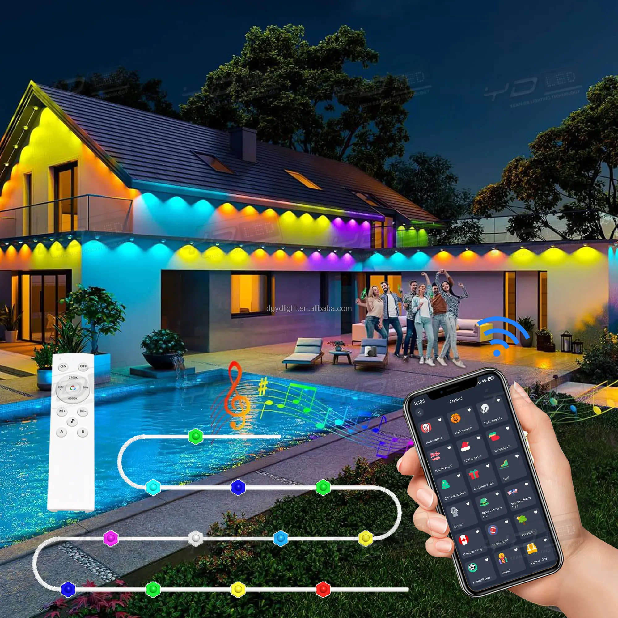 New vĩnh viễn giáng sinh chiếu sáng IP68 Wifi điều khiển nhà bên ngoài Đèn Led Pixel ngoài trời vĩnh viễn kỳ nghỉ đèn
