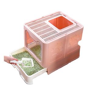 Foldable Covered Rectangle <b>Cat</b> Litter <b>Box</b> with Lid Easy Clean Odorless Large Capacity Plastic Fully Enclosed Drawer Design - Product Image 6