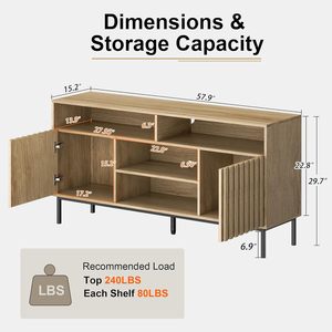 Metà secolo moderno <span class=keywords><strong>TV</strong></span> Stand Cabinet <span class=keywords><strong>in</strong></span> legno naturale centro di intrattenimento scaffali di stoccaggio per <span class=keywords><strong>50</strong></span>/55/60/65 <span class=keywords><strong>pollici</strong></span> TVs per soggiorno - Product Image 4