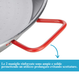 Valencian Paella <b>Pan</b> 46 Cm Polished Iron With Red <b>Handles</b> For 12 Portions - Product Image 4