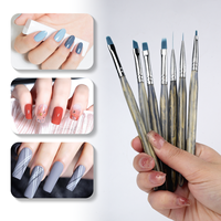 Offre Spéciale – Kit de 7 Pinceaux à Ongles Professionnels Personnalisables avec Logo, Manche en Acrylique Texture Marbre, pour Salon de Manucure