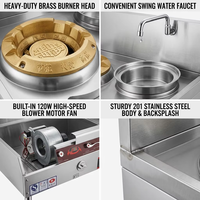 Cuisinière à gaz commerciale à 2 brûleurs, double moteur de ventilation, 240W, en acier inoxydable, gaz naturel/GPL, pour cantine, restaurant, facile à utiliser, longue durée de vie