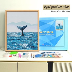 Kit de pintura de diamantes con paisaje marino de cola de ballena, diamantes redondos de cristal, arte de pared DIY enmarcado, decoración de paisaje rectangular - Product Image 2