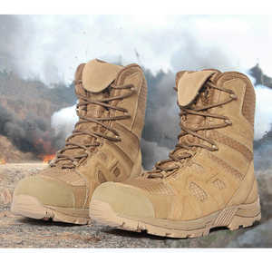 <span class=keywords><strong>Bottes</strong></span> tactiques d'extérieur |   Cuir de vache + EVA + Semelle en caoutchouc respirante et protectrice |   Fermeture à lacets |   OEM/ODM disponible |   Noir/Boue - Product Image 4