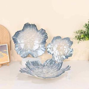 Plato de Frutas Grande Estilo Europeo, Color Azul Perla, Plato de Cristal Simple para Servir Aperitivos y Té, Juego de Platos con Diseño Floral Europeo - Product Image 4