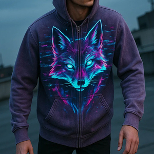 Sudadera con capucha y cremallera completa de peso pesado para hombre Estilo de calle vintage de gran tamaño lavado con impresión digital de alta definición OEM - Product Image 5