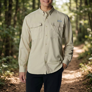 Mens Fishing <b>Shirt</b> Long Sleeve 100% Cotton UPF 50 <b>Sun</b> Protection Quick Dry Button Up Outdoor Angling Jersey Digital Print Pocket - Product Image 4