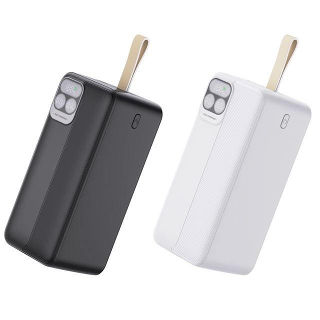 M-Queen Customized Li-Polymer Battery PD60W Ultra Slim LED Display Portable Power Bank 50000mAh Fast Charging Cable White&Black