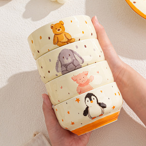<span class=keywords><strong>Ciotola</strong></span> in Ceramica Moderna con Design Cartone Animato, Sottosmalto Colorato, Sicura per Microonde, Ideale per Yogurt e Riso, per Uso Domestico - Product Image 4