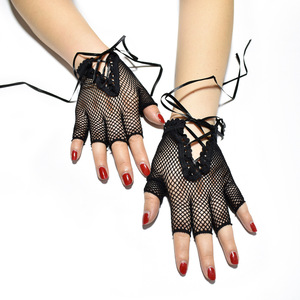Gants courts pour femmes, style années 1920, sexy, en résille noire, élastiques, sans doigts, avec manchette au poignet, en nylon, pour soirée, cosplay, mitaines - Product Image 5