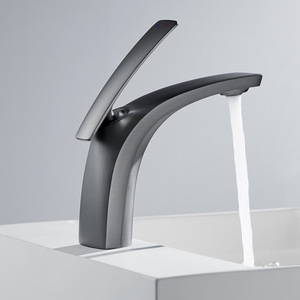 Grifo de lavabo monomando color gris plomo con válvula de cerámica, montaje en encimera, un solo orificio, acabado cromado - Product Image 5