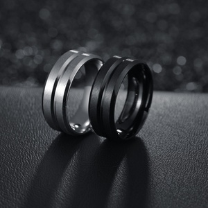 Waterproof Fashion PVD Plating <b>Black</b> Tungsten Carbide Wedding Bands 8mm Central Groove Men's Trendy CE Certified Gift - Product Image 5