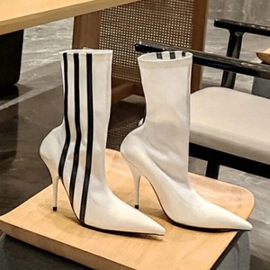 Four Seasons Short Elastic Boots Sexy Thin High Heels Pointed Toe Stripe <b>Shoes</b> Women's Stretchy Ankle Booties - Product Image 6