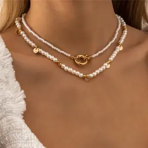 Fabrikant Handgemaakte Kralen Kleine Rijstparelketting Ontwerp Vrouw Mode Sieraden Set Meerlagige Parelmoer Ketting