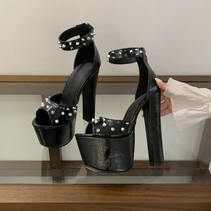 Rivet Zipper <b>Platform</b> Sandals Women Sexy <b>Open</b> <b>Toe</b> Party Nightclub Stripper Pole Dance Shoes 16cm <b>Heels</b> - Product Image 1