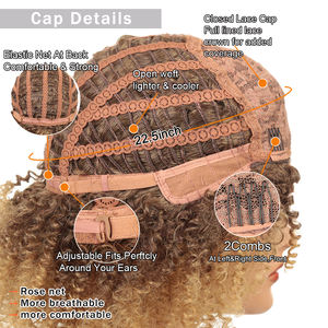 Perruques Afro courtes bouclées de 14 pouces pour femmes noires, <span class=keywords><strong>bombe</strong></span> Afro, perruque crépue bouclée avec frange, perruque complète en Fiber synthétique - Product Image 6