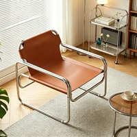 Fauteuil Bauhaus au design moderne et épuré, fauteuil de salon en cuir pleine fleur et acier inoxydable, fauteuil inclinable individuel pour la maison
