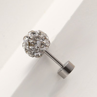 Vente en gros : Labret à dos plat en acier inoxydable plaqué or, fileté intérieurement, pour cartilage et tragus, 20G, avec boule disco en cristal