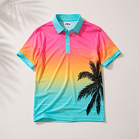 Chemises de golf personnalisées Miami Coastal Golf Resort, vêtements de golf pour les vacances, impression numérique, ambiance coucher de soleil néon, style South Beach.