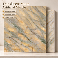 Dalles de pierre frittée translucides mates à veines dorées de luxe, panneaux de marbre artificiel pour la décoration architecturale des salons et des halls