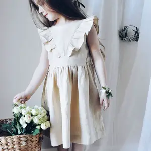 童裙夏季飞袖纯色纯棉女童连衣裙短袖女婴连衣裙