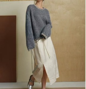 Pullover da <span class=keywords><strong>Donna</strong></span> Casual a Tinta Unita Maglione Lavorato a <span class=keywords><strong>Maglia</strong></span> Grigio con Paillettes Lussuoso Stile Francese Invernale 6119# - Product Image 6